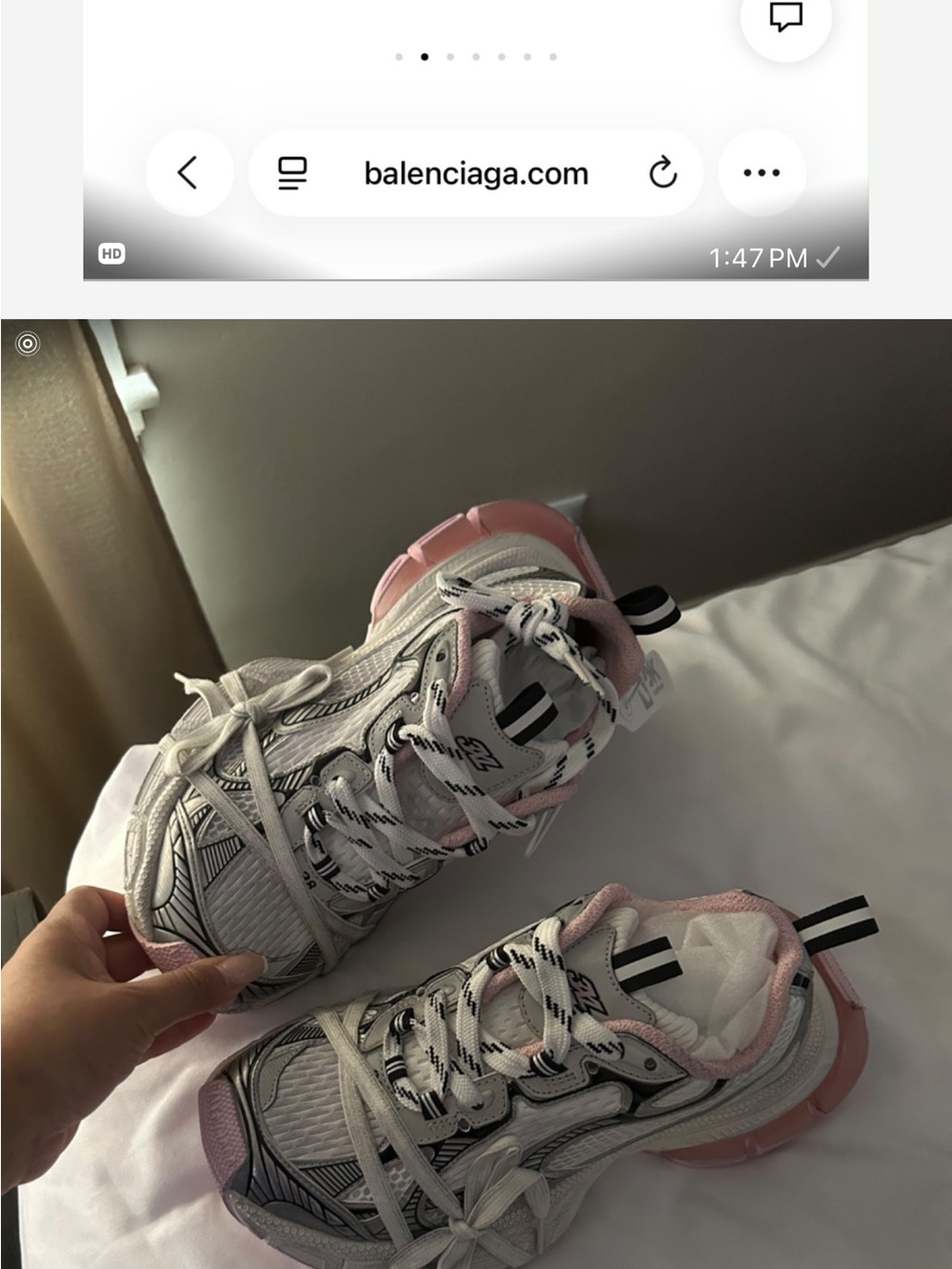 Balenciaga White and Pink Chunky Lace-Up Women's Sneakers